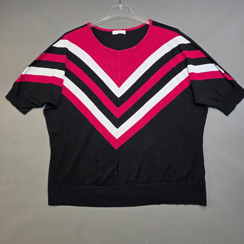 Retrology Sweater Women's Chevron Stripe Short Sleeve Knit Black Pink 3X